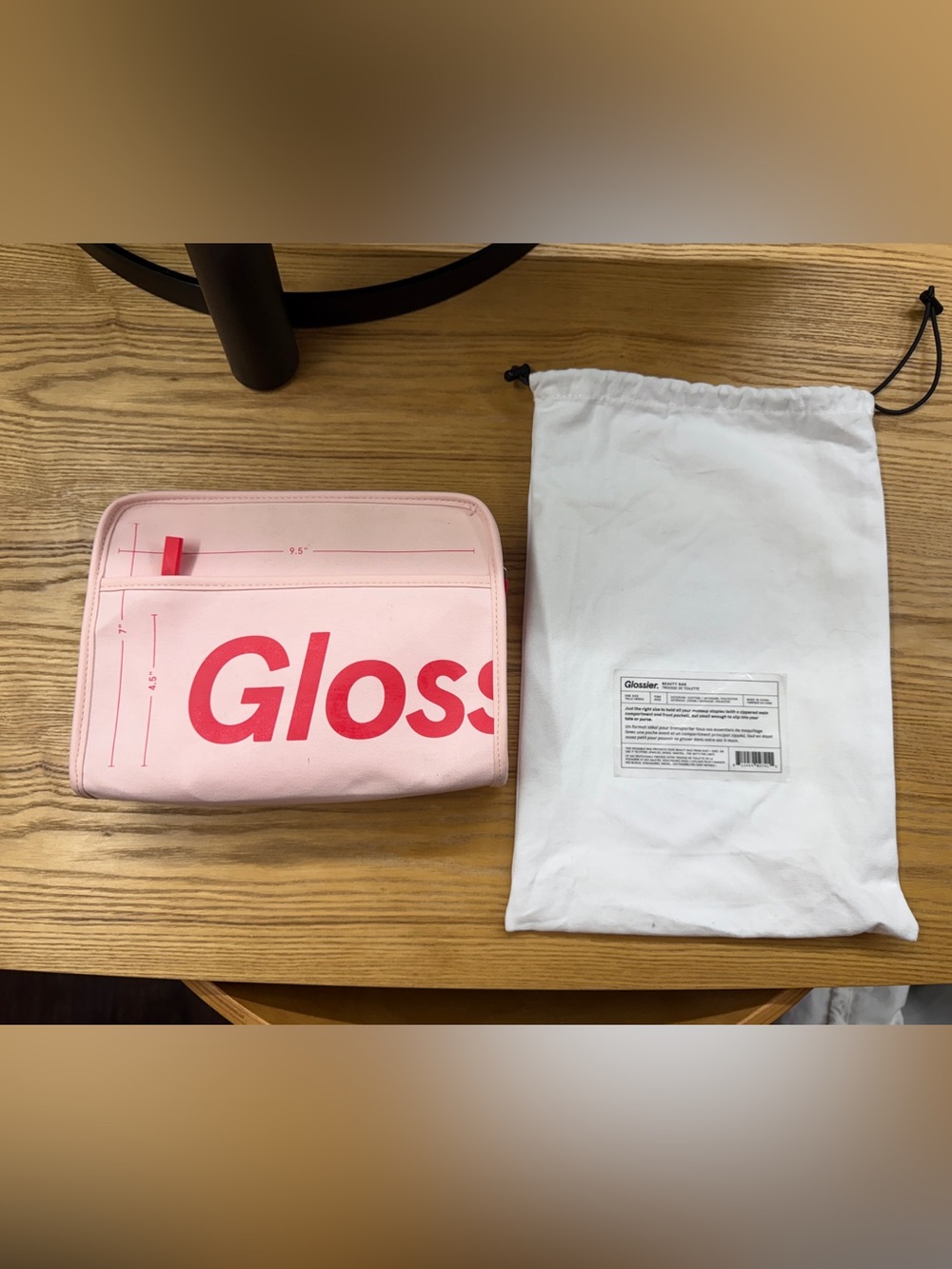 Glossier Pink Canvas Cosmetic Bag with Hot Pink Logo